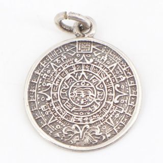 Vtg Sterling Silver - Mexico Mayan Sun Calendar Bracelet Charm - 2g