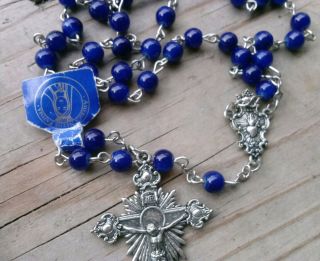 Vtg Blue Cobalt Enamel Glass Bead Rosary Our Lady Of Fatima Rome Italy