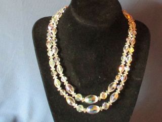 Vintage Two Strand Aurora Borealis Crystal Bead Necklace