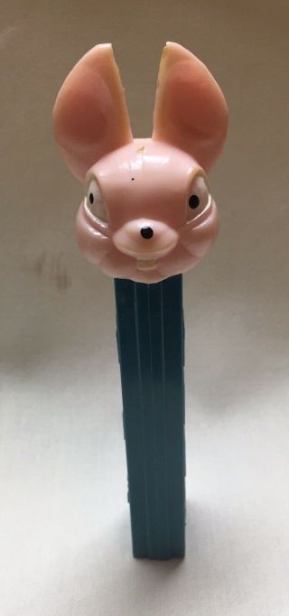 Vintage Pink Fat Ear Bunny Pez Dispenser No Feet Turquoise Stem
