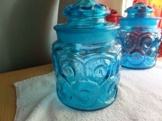 Vintage Le Smith Moon And Stars Marine Blue Canister 7 In.  Ground Lid