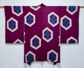 Japanese Kimono Silk Antique Long Haori / Purple / Classic / Vintage Silk /290