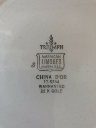 Vintage American Limoges Plate Triumph China D’OR Watranted 22k Gold No.  1T - S284 2