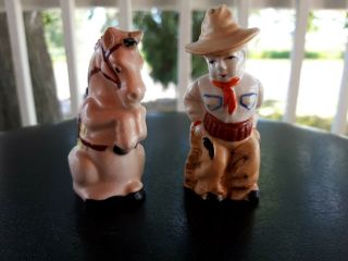 Vintage Little Cowboy And His Horse Salt And Pepper Shaker Set Really Cute Vgc