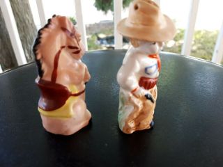 VINTAGE little COWBOY AND HIS HORSE SALT AND PEPPER SHAKER set really cute vgc 3