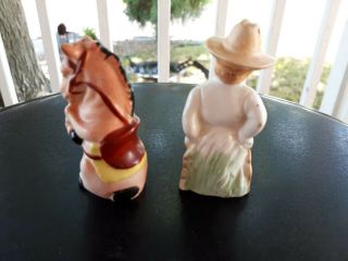 VINTAGE little COWBOY AND HIS HORSE SALT AND PEPPER SHAKER set really cute vgc 5