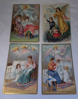4 Vtg Postcards Angels 1909 Holbrook Children Bed 1 Guardian Angel 3 Posted Good