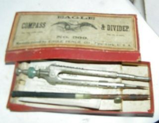 Vintage Old Box With Eagle Compass & Divider Eagle Pencil Co Ny