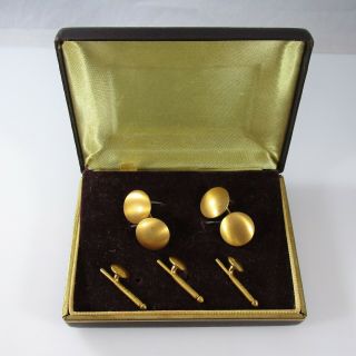Swank Cuff Link Set Of 5 Vintage Signed Gold Plated With Case 7.  5g
