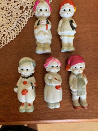 Antique Set Of 5 Bisque Dolls All Marked Made In Japan 4”