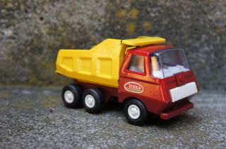 Vintage Pressed Steel Tonka Mini Red Yellow Dump Truck Mound,  Minn 5”