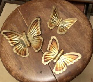 Vintage Butterfly Copper Patina Metal Wall Decor Set Of 3