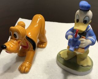 2 Vintage Ceramic Figures Disney’s Donald Duck And Pluto Ca.  1970’s To 80’s