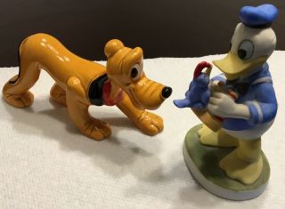 2 Vintage Ceramic Figures Disney’s Donald Duck And Pluto Ca.  1970’s To 80’s 2