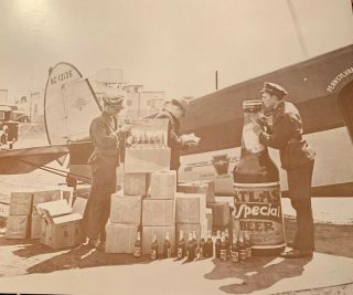 Vintage Atlas Special Beer Photo Stinson Airliner Airplane 11x13in Large Bottle