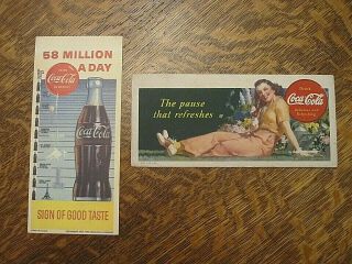2 Vintage Coca - Cola Ink Blotters - 1941/1957 - - Soda Bottle/girl