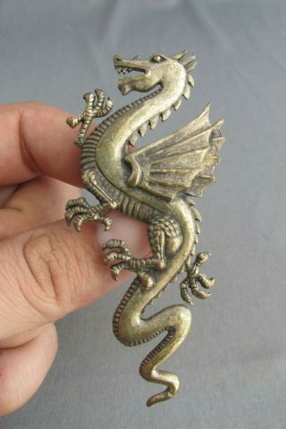 Vintage Gold Tone 3d Flying Winged Mystic Fire Dragon Drake Pin Brooch