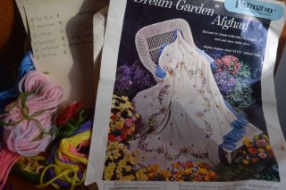 Vtg Paragon 0719 Dream Garden Afghan Kit Stamped For Embroidery 53 " X71 " Started