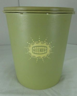 Vtg 1970s Tupperware Cookie Jar Canister Avocado Green With Sealing Lid 807 - 3