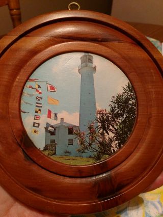 Vintage Bermuda Picture Hand Carved Wood,  Gibbs Hill,  Lighthouse.  Round 6 