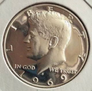 1969 S Cameo Proof Kennedy Half Dollar.  Bu 40 Silver Vintage United States Coin