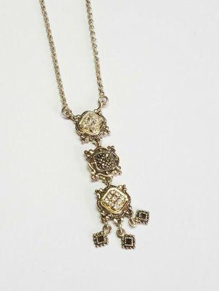 Vintage 925 A Thailand Sterling Silver Marcasite Cz Drop Pendant 17 " Necklace