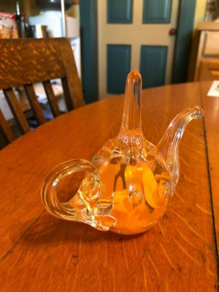 Vintage Joe St Clair Floral Glass Teapot Ring Holder Paperweight 2