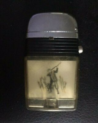 Vintage Scripto Vu - Lighter with a Hunter and Dog Hunting Birds.  Black Band 2