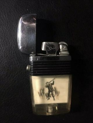 Vintage Scripto Vu - Lighter with a Hunter and Dog Hunting Birds.  Black Band 4