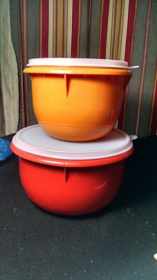 Vintage Tupperware Harvest Colored Mixing Bowls 271 - 4 And 270 - 3 With Lids