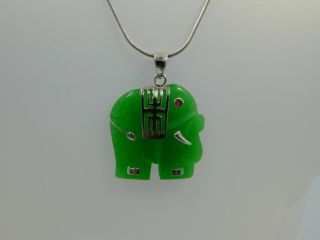 Vintage Sterling Silver Green Jade /pink Peridot Elephant Pendant/charm M