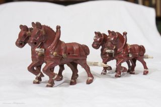 Vintage Cast Iron Horses - (set Of Four) Plus Connecting Metal T