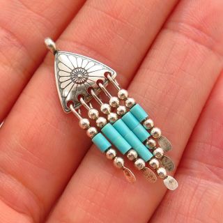 Q.  T.  Inc.  Old Pawn Vintage 925 Sterling Silver Turquoise Gemstone Tribal Pendant