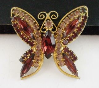 Pretty Vintage Purple Rhinestone Butterfly Pin Brooch W/prong Set Stones