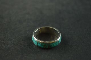 Vintage Sterling Silver Turquoise Stone Band Ring - 3g