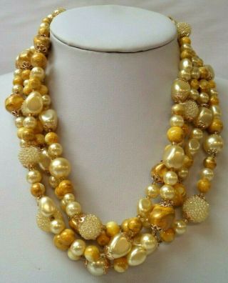 Stunning Vintage Estate Gold Tone Yellow Beaded 74 " Necklace 2380k