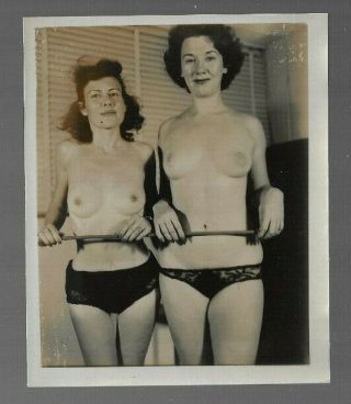 Vintage Risque Pinup Photo Two Women Semi Nude W Switches 1950s