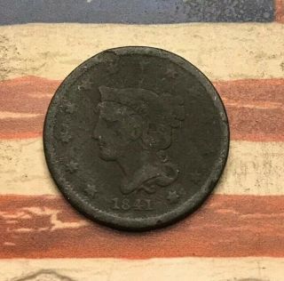 1841 1c Braided Hair Large Cent Vintage Us Copper Coin Fh8