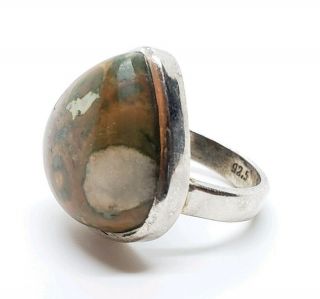 Vintage Signed 92.  5 Sterling Silver Polished Rainforest Rhyolite Modernist Ring