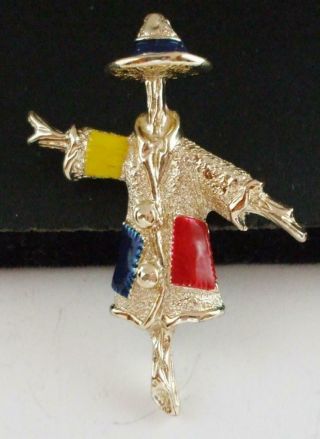 Lovely Vintage Sarah Coventry Scarecrow Pin Brooch W/red Yellow & Blue Enamel
