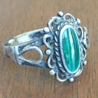 Delicate Vintage Sterling Silver And Malachite Ring Size 8.  25