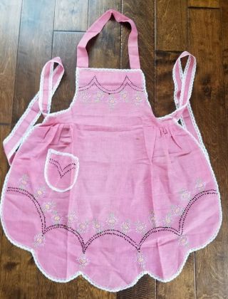Vintage Full Body Apron Handmade Embroidery Flowers