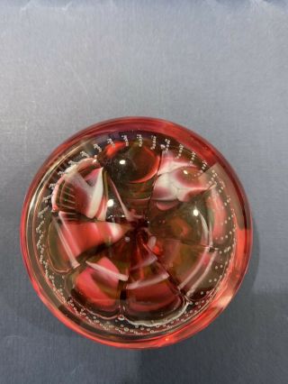 Vintage Monte Dunlavy Studio Art Signed Glass Paper Weight Red W/bubbles