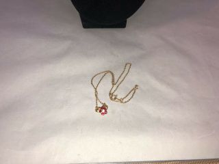 Vtg.  Crown Trifari Red Rhinestone & Gold Tone Flower Chain Necklace