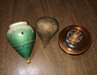 Vintage Toys Duncan Glow Imperial Yoyo & Whistler Wood Top,  Early Wood Top
