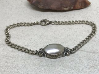 Vintage Shube Dakota West Sterling Silver Mother Of Pearl 7.  25” Chain Bracelet