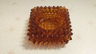 Vintage Fenton Amber Glass Square Hobnail Ashtray/candle/salt/trinket Holder