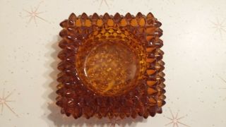 Vintage Fenton Amber Glass Square Hobnail Ashtray/Candle/Salt/Trinket Holder 4