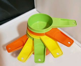 Vintage Retro Multi Colored Orange,  Green,  Yellow Tupperware 6 Measuring Cups