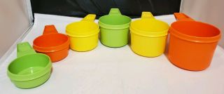 Vintage Retro Multi Colored Orange,  Green,  Yellow Tupperware 6 Measuring Cups 2